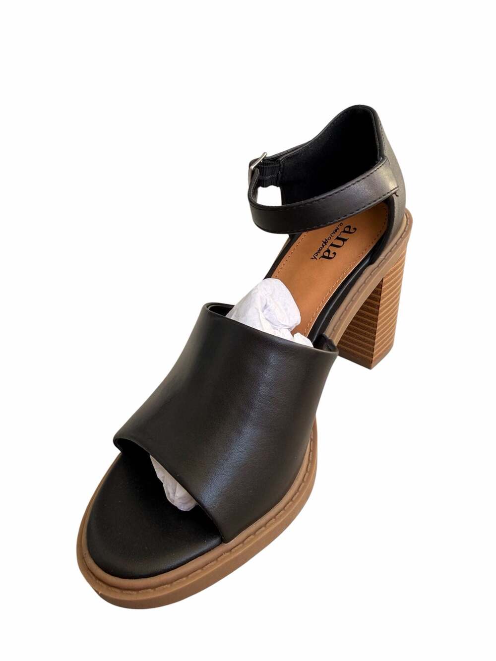 a.n.a. a new approach Women's Black Heeled Sandals with Ankle Strap